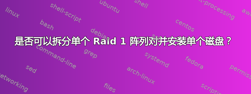 是否可以拆分单个 Raid 1 阵列对并安装单个磁盘？