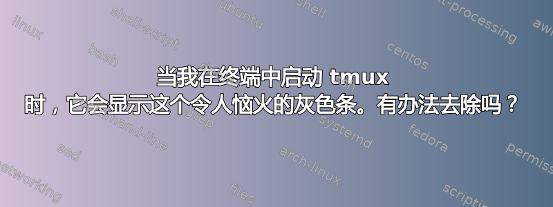 当我在终端中启动 tmux 时，它会显示这个令人恼火的灰色条。有办法去除吗？