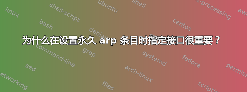 为什么在设置永久 arp 条目时指定接口很重要？