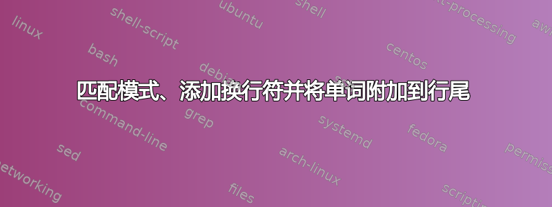 匹配模式、添加换行符并将单词附加到行尾