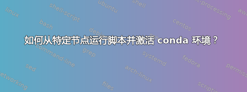 如何从特定节点运行脚本并激活 conda 环境？