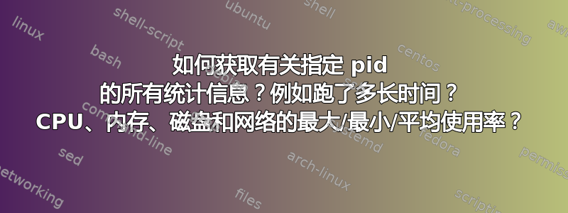 如何获取有关指定 pid 的所有统计信息？例如跑了多长时间？ CPU、内存、磁盘和网络的最大/最小/平均使用率？