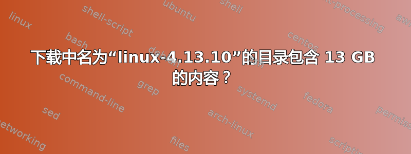 下载中名为“linux-4.13.10”的目录包含 13 GB 的内容？