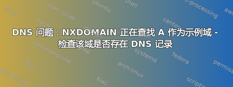 DNS 问题：NXDOMAIN 正在查找 A 作为示例域 - 检查该域是否存在 DNS 记录