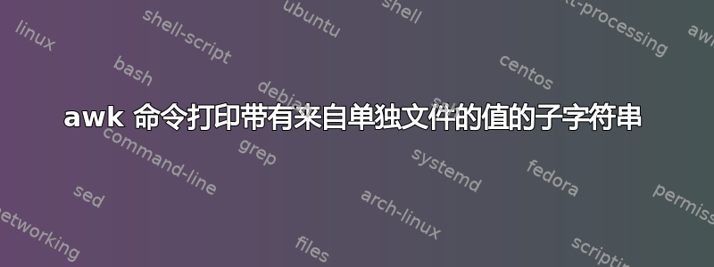 awk 命令打印带有来自单独文件的值的子字符串