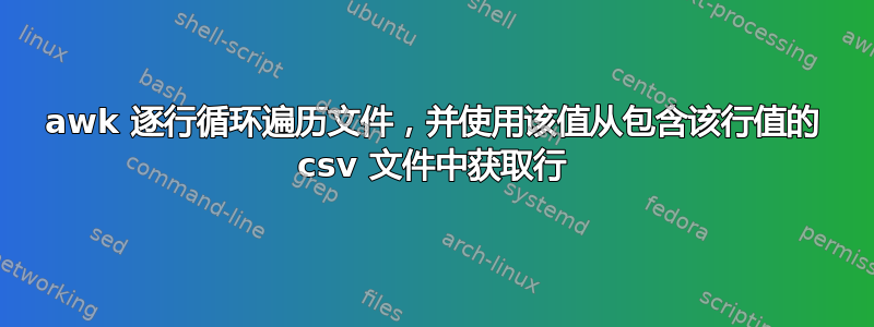 awk 逐行循环遍历文件，并使用该值从包含该行值的 csv 文件中获取行