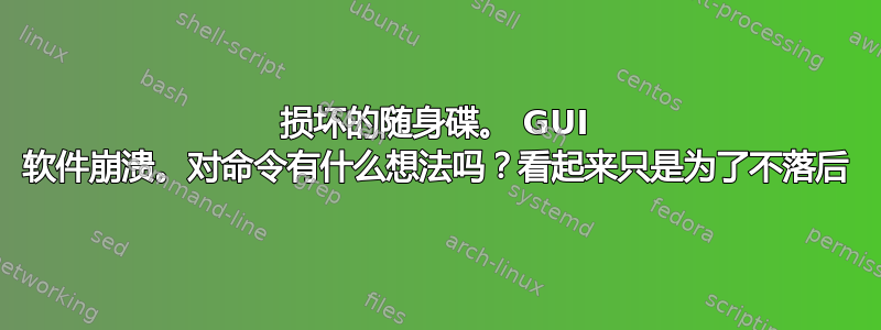 损坏的随身碟。 GUI 软件崩溃。对命令有什么想法吗？看起来只是为了不落后