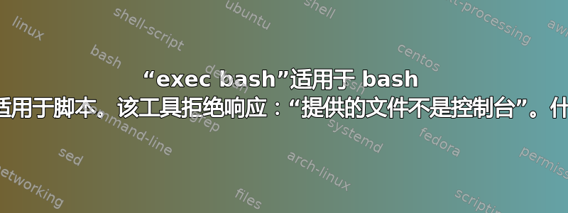 “exec bash”适用于 bash 命令行，但不适用于脚本。该工具拒绝响应：“提供的文件不是控制台”。什么解决方法？