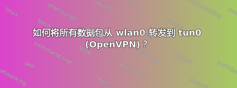 如何将所有数据包从 wlan0 转发到 tun0 (OpenVPN)？