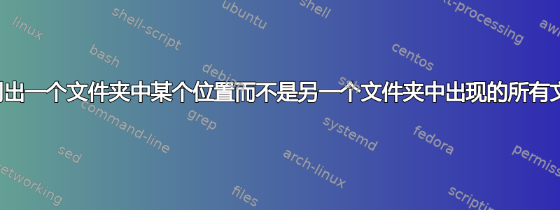 如何列出一个文件夹中某个位置而不是另一个文件夹中出现的所有文件？