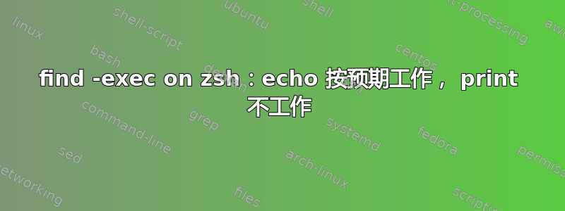 find -exec on zsh：echo 按预期工作， print 不工作