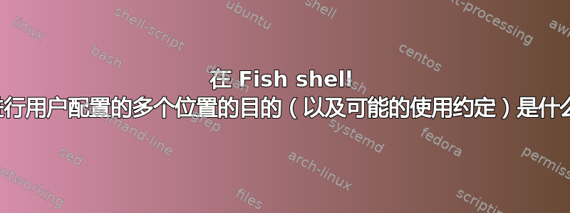 在 Fish shell 中进行用户配置的多个位置的目的（以及可能的使用约定）是什么？