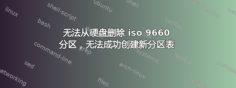 无法从硬盘删除 iso 9660 分区，无法成功创建新分区表