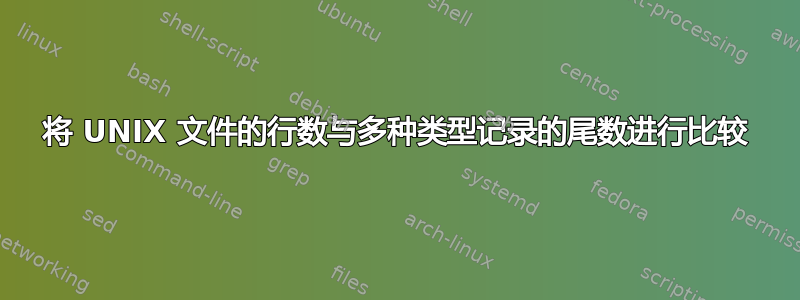 将 UNIX 文件的行数与多种类型记录的尾数进行比较