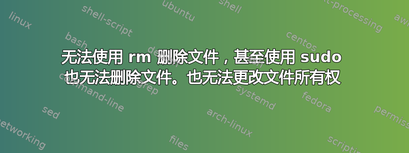 无法使用 rm 删除文件，甚至使用 sudo 也无法删除文件。也无法更改文件所有权