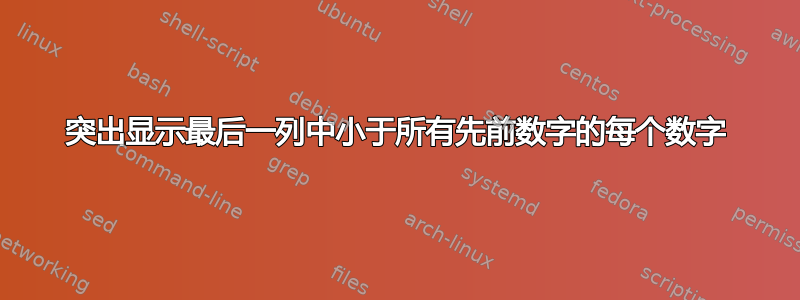 突出显示最后一列中小于所有先前数字的每个数字