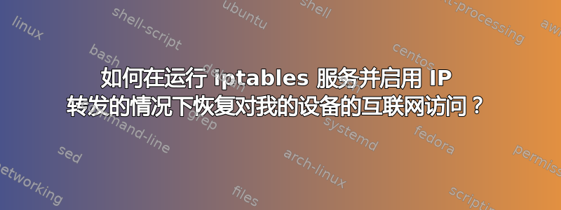 如何在运行 iptables 服务并启用 IP 转发的情况下恢复对我的设备的互联网访问？