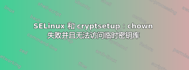 SELinux 和 cryptsetup：chown 失败并且无法访问临时密钥库