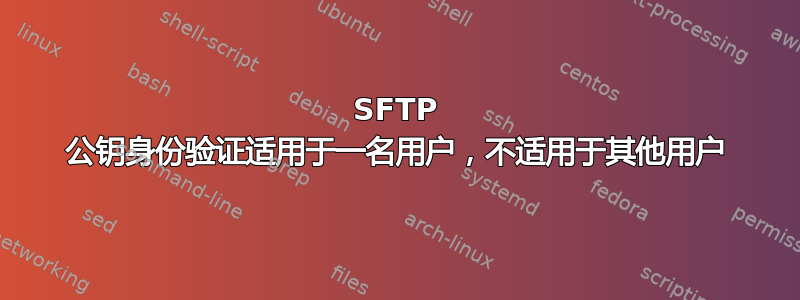 SFTP 公钥身份验证适用于一名用户，不适用于其他用户