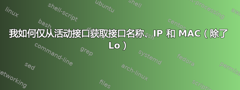 我如何仅从活动接口获取接口名称、IP 和 MAC（除了 Lo）