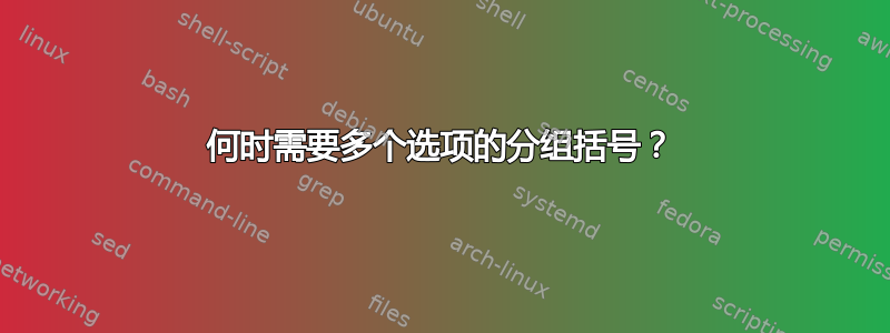 何时需要多个选项的分组括号？