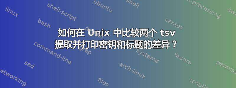 如何在 Unix 中比较两个 tsv 提取并打印密钥和标题的差异？