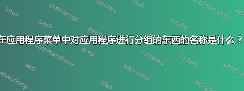 在应用程序菜单中对应用程序进行分组的东西的名称是什么？