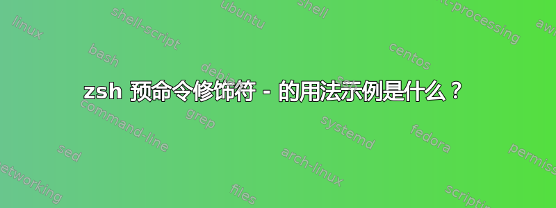 zsh 预命令修饰符 - 的用法示例是什么？