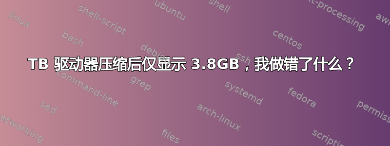 1TB 驱动器压缩后仅显示 3.8GB，我做错了什么？