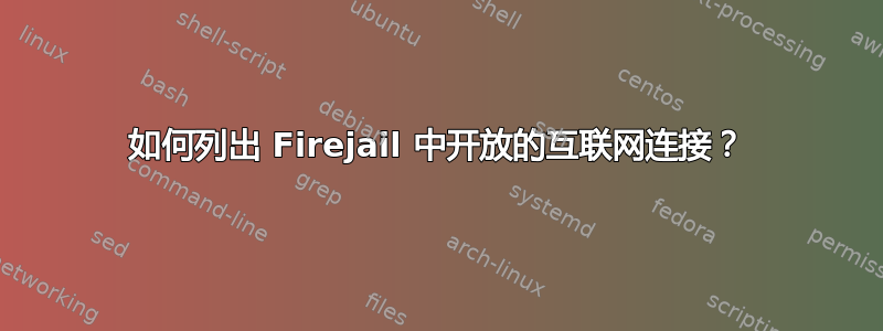 如何列出 Firejail 中开放的互联网连接？