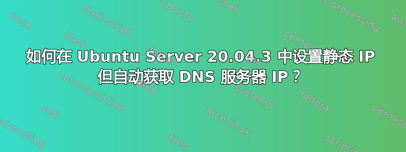 如何在 Ubuntu Server 20.04.3 中设置静态 IP 但自动获取 DNS 服务器 IP？