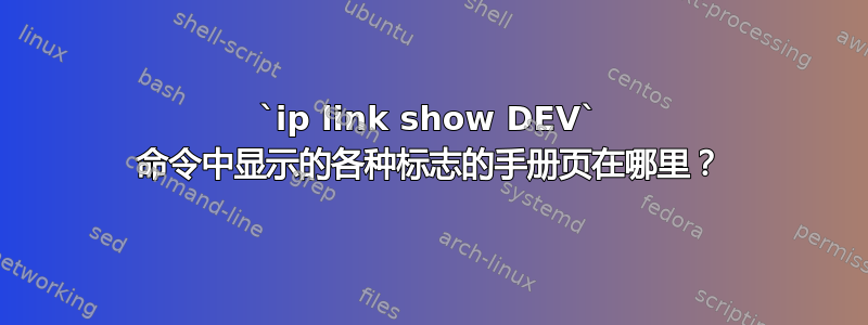 `ip link show DEV` 命令中显示的各种标志的手册页在哪里？