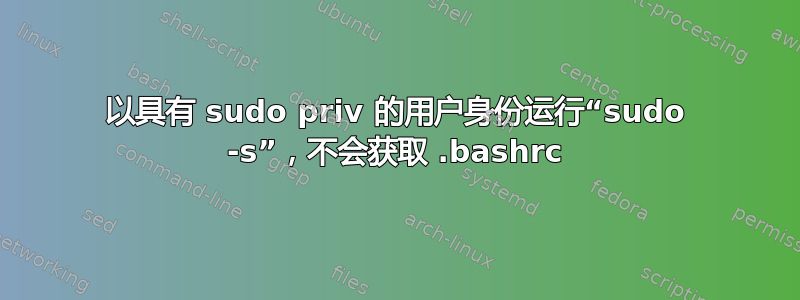 以具有 sudo priv 的用户身份运行“sudo -s”，不会获取 .bashrc