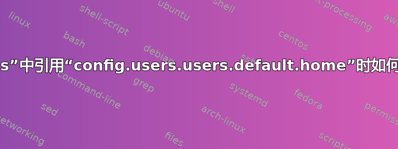 在“fileSystems”中引用“config.users.users.default.home”时如何避免无限递归？
