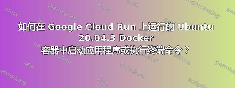 如何在 Google Cloud Run 上运行的 Ubuntu 20.04.3 Docker 容器中启动应用程序或执行终端命令？