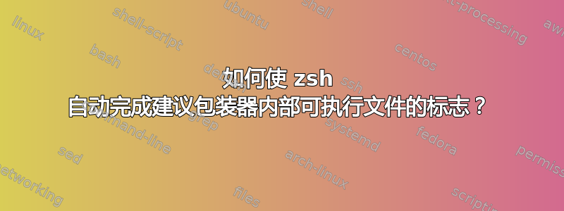 如何使 zsh 自动完成建议包装器内部可执行文件的标志？