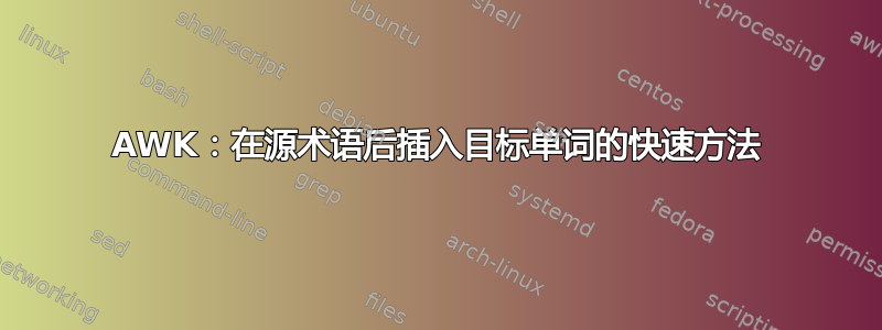 AWK：在源术语后插入目标单词的快速方法