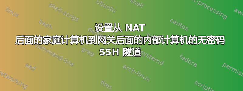 设置从 NAT 后面的家庭计算机到网关后面的内部计算机的无密码 SSH 隧道