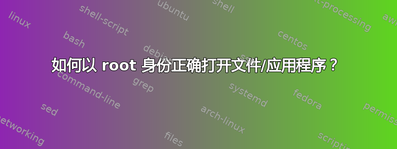 如何以 root 身份正确打开文件/应用程序？