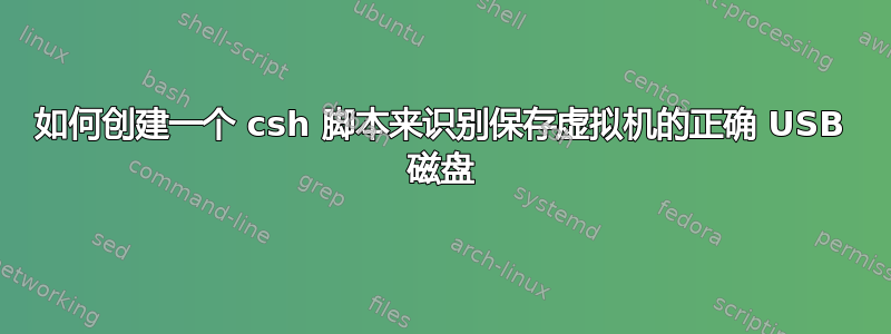 如何创建一个 csh 脚本来识别保存虚拟机的正确 USB 磁盘