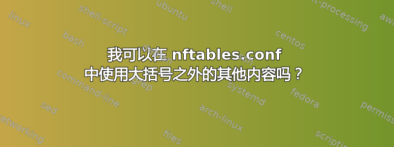 我可以在 nftables.conf 中使用大括号之外的其他内容吗？