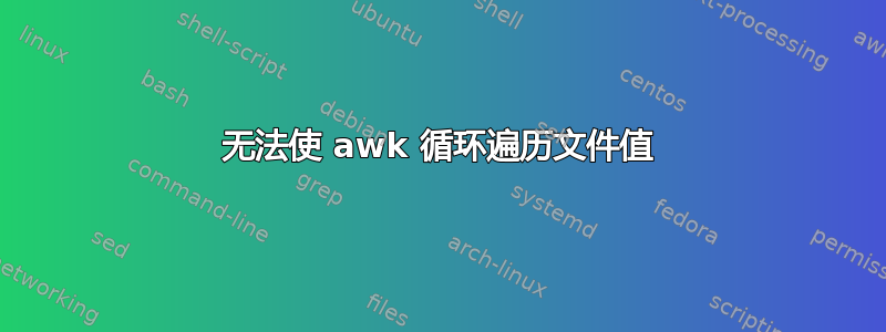 无法使 awk 循环遍历文件值