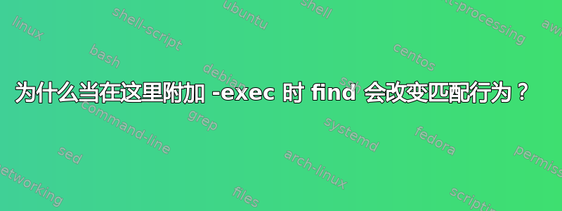 为什么当在这里附加 -exec 时 find 会改变匹配行为？ 