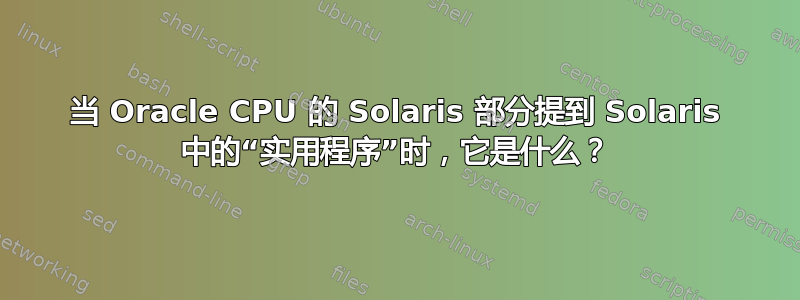 当 Oracle CPU 的 Solaris 部分提到 Solaris 中的“实用程序”时，它是什么？