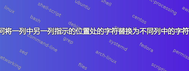 如何将一列中另一列指示的位置处的字符替换为不同列中的字​​符串