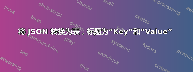 将 JSON 转换为表，标题为“Key”和“Value”