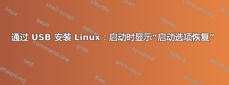 通过 USB 安装 Linux：启动时显示“启动选项恢复”