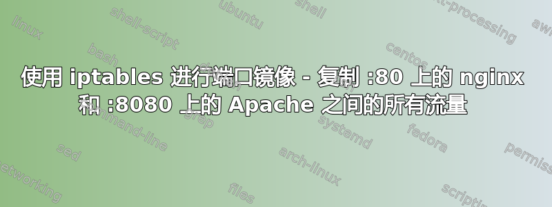 使用 iptables 进行端口镜像 - 复制 :80 上的 nginx 和 :8080 上的 Apache 之间的所有流量