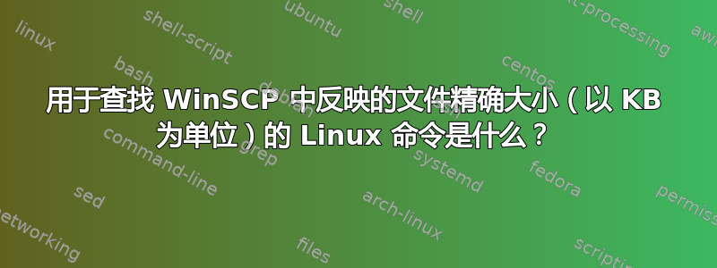 用于查找 WinSCP 中反映的文件精确大小（以 KB 为单位）的 Linux 命令是什么？