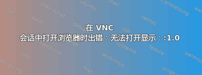 在 VNC 会话中打开浏览器时出错：无法打开显示：:1.0